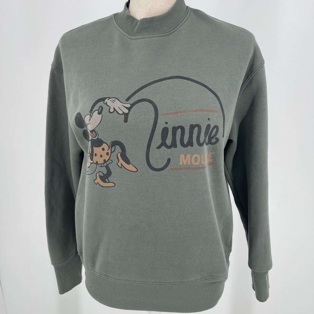 Disney Parks Apparel Minnie Mouse Sweatshirt WOMENS Olive Green Pullover SMALL